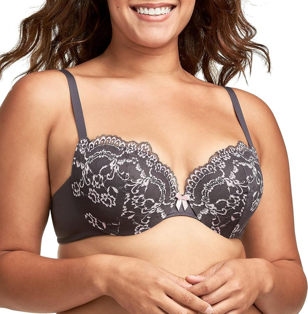 Maidenform Underwire, Love The Lift Smoothing Lace Demi, Push-up Bra for Women (38D, Rising Smoke/Gentle Peach)