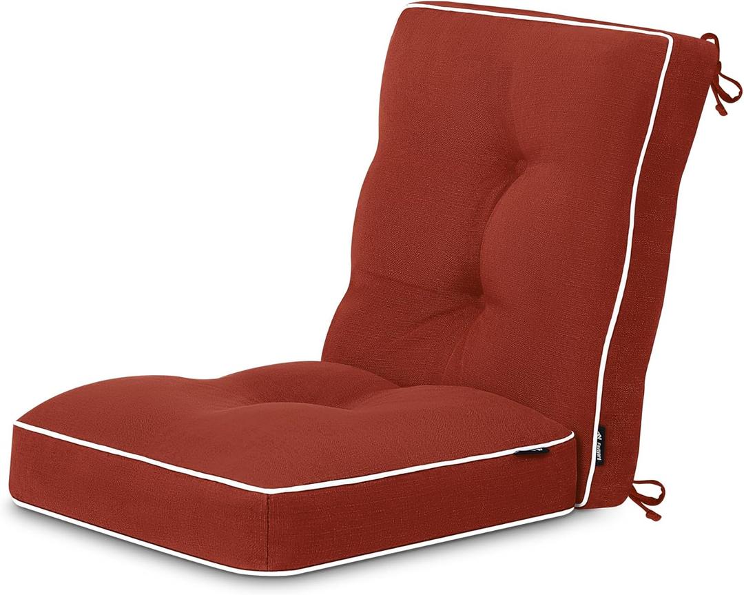 Favoyard Outdoor Rocking Chair Cushion 17  17 Inch Water Resistant & 3-Year Color Fastness Patio Chairs Cushions for Rockers Furniture, Set of Seat & Back Thick Tufted Cushion with Tie Straps, Red (Rocking Chair Cushion (Seat&Back Set))