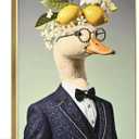 DRLWGTY Framed Abstract Animal Wall Art, Funny Duck in Formal Attire with Hand-applied Crystals, Vintage Poster for Bedroom Living Room, Ready to Hang 36"x24"