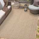 Angela Easy Jute Indoor Outdoor Rug, 5x7 Neutral Solid Jute Look, Polyester, Durable & Easy Care Outdoor Farmhouse Carpet for Patio, Porch, Living Room (5' x 7', Natural)