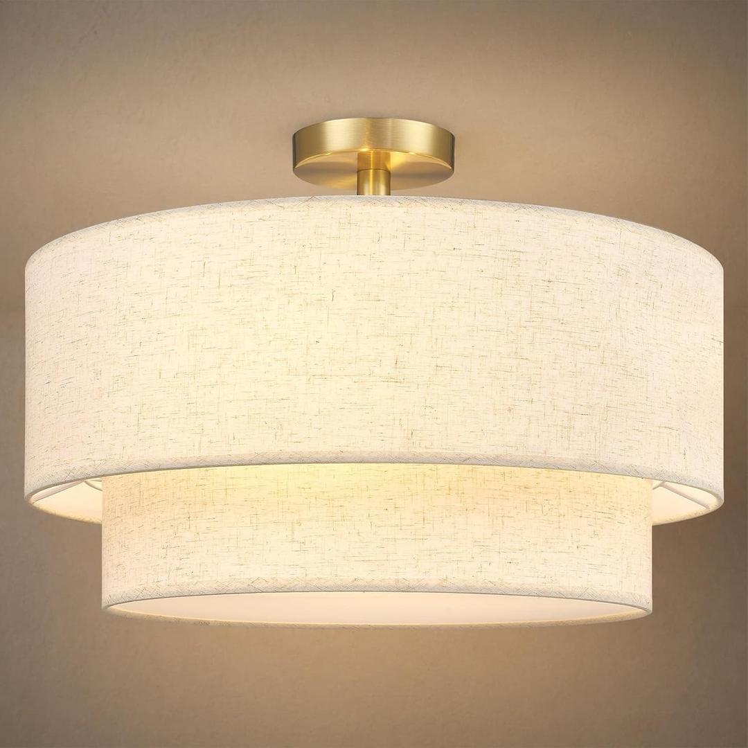 Hamilyeah 20 Inch Drum Flush Mount Ceiling Light Gold, 4-Light Double Layer