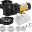 XtremepowerUS 1.5HP Variable 2-Speed Above Ground Swimming Pool Pump High Flow Swimming Pump Strainer with 1.5" Inch Slip On Fitting Adapter For Aboveground Pool