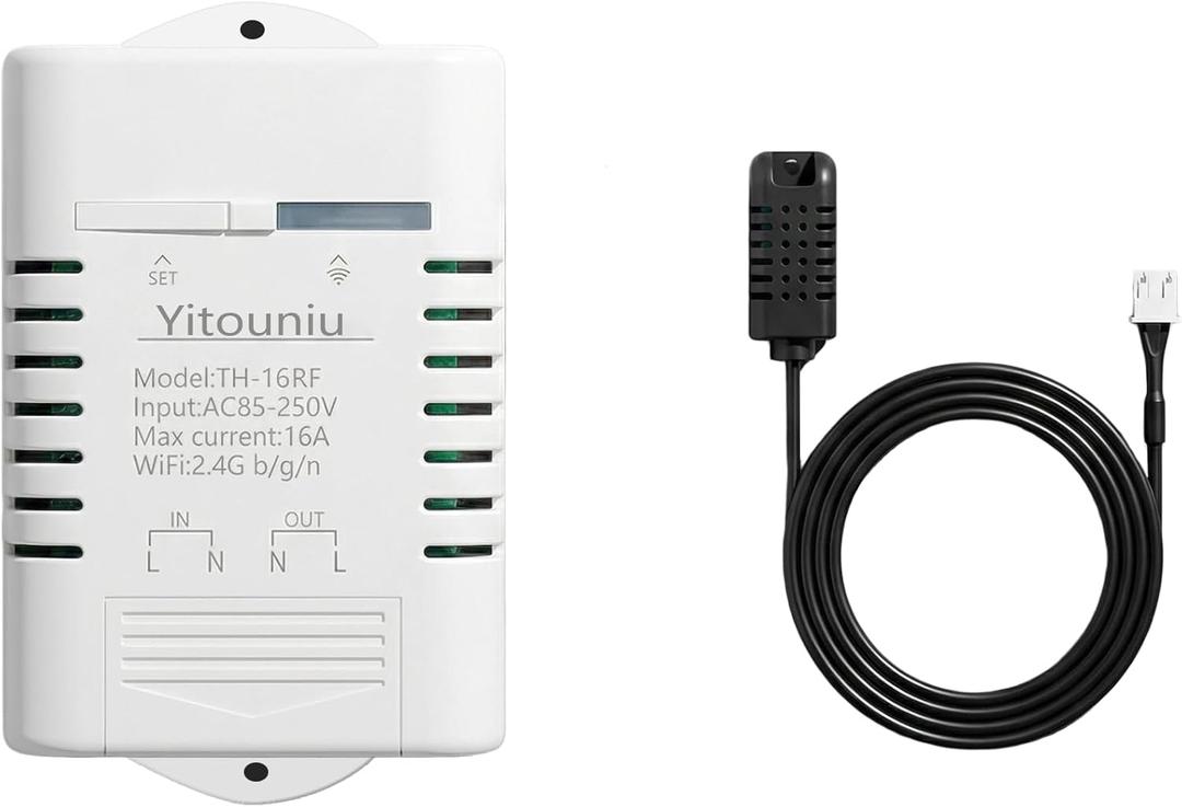 eWeLink WiFi Smart TH16 Switch 16A Temperature and Humidity Controller, Wireless Remote Control with Energy Consumption Monitoring, Compatible with Alexa Google Home