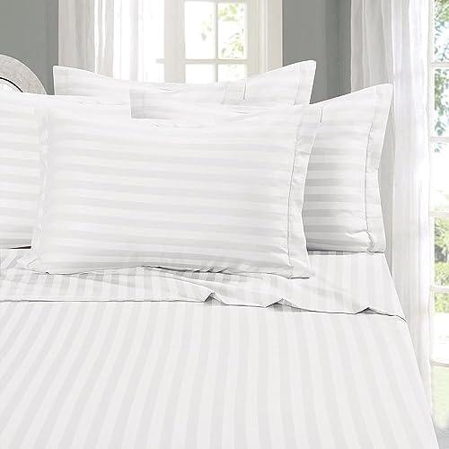 Crown Collection Luxuriate Hotel 1000-TC Hypoallergenic Ultra Soft Design 100% Egyptian Cotton Striped Duvet Cover with Zipper Colser & 2pcs Pillow Case Set (Twin/Twin XL 68x90, White Striped)