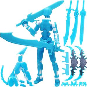 T13 3D Printed Action Figure, 7.8 Inches Glowing Titan 13 3D Action Figure with Dog Set, Multi-Jointed Movable Grow in The Dark Collectible Toy, Blue White, Assembly Completed
