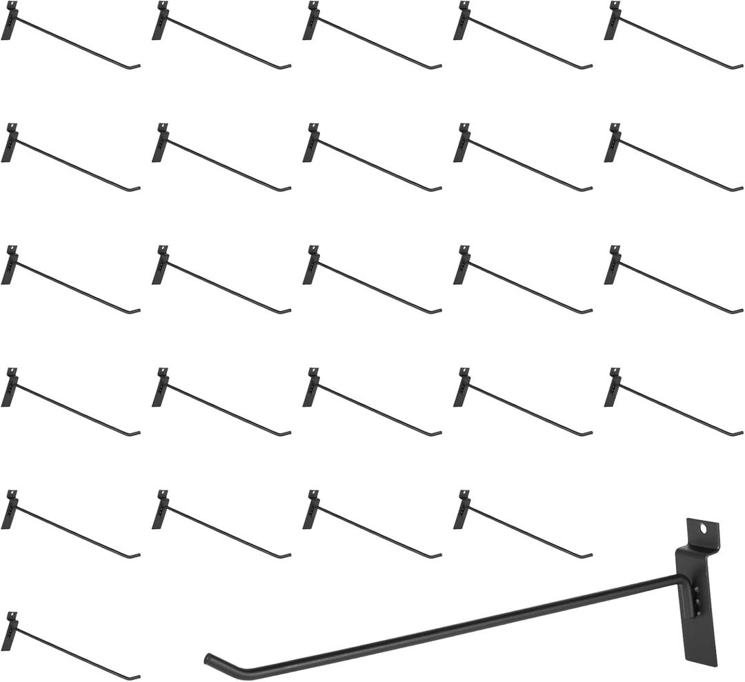 50 Pack Slatwall Hooks, Slatwall Accessory for Hanging, Slat Board Hook for Garage, Retail, Home, and Shop Display (Black, 12 Inch)