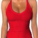 Womens Spaghetti Strap V-Neck Ribbed Tank Tops for Women 2026 Slim Fitted Soft Camisole Basic Layering, Medium 