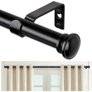 TONIAL Curtain Rod 32 to 58 Inch(2.6-4.8ft), Telescoping Splicing 3/ 4 Drapery Rods for Windows 20 to 53 Inch(1.7-4.4ft), Decorative Single Rod with Small Cap Finial, Black