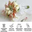 Floral Bouquet 12 Artificial Calla Lilies with 8 Artificial Tulip Flowers, Bridesmaid Bouquet with Wedding Ceremony Festivals Anniversary Bridal Rehearsal Party Bar Table Decor(Cream and Pink)