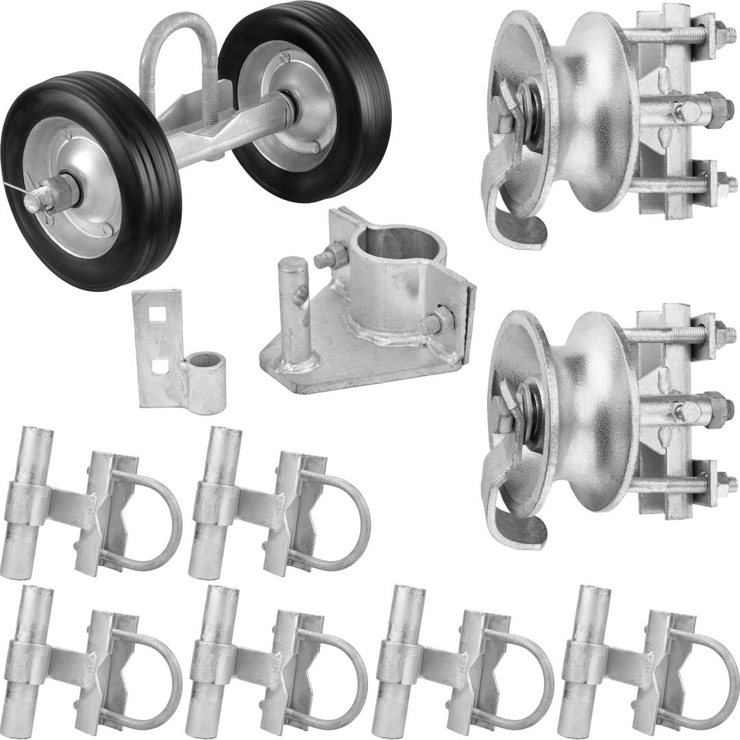 Rolling Gate Hardware Kit, Heavy Duty Sliding Gate Kit, Galvanized Sliding Gate System with 6" Double Wheel Carrier, Flat Plate Mount (Wood/Wall)