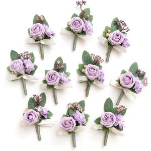 Ling's Moment Boutonniere for Men, 10pcs Groomsmen Guest Boutonniere, Artificial Flowers for Wedding Dcor/Prom/Homecoming, etc, Purple Lilac Ling's Moment Boutonniere for Men, 10pcs Groomsmen Guest Boutonniere, Artificial Flowers for Wedding Dcor/Prom/Homecoming, etc, Purple Lilac