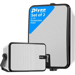 600W Outdoor Bluetooth Speakers, Wireless Sync Between Speakers, Powerful Bass, Wall Mount for Patio, Porch, Gazebo, Garage, 2-Pack, White(MZ-658)