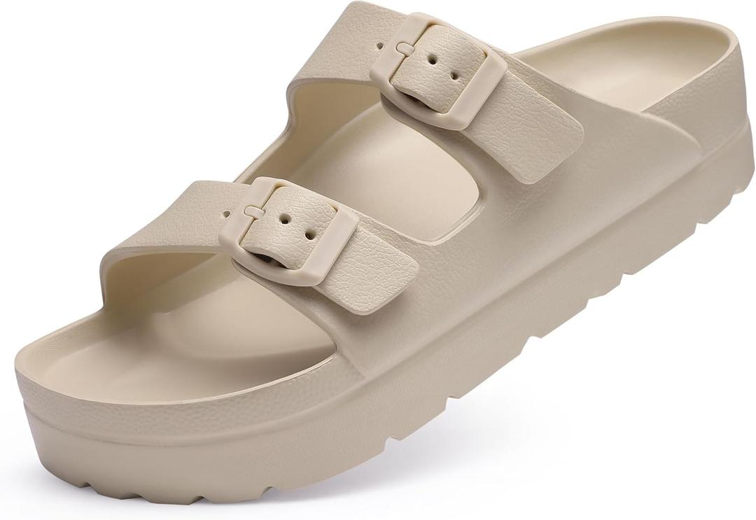 Goosecret Women's Platform Sandals with Arch Support, Chunky Lightweight Foam Slip on Slides, Comfortable Summer Beach Sandals with Adjustable Buckle