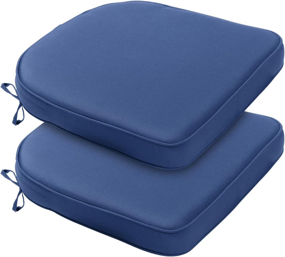 BPS 21 x 21 Inch Outdoor Chair Cushion Set of 2, Fade-Resistant and Water-Resistant Solution-Dyed Polyester Fabric Patio Chair Cushions with Straps for Outdoor/Indoor Dining Chairs