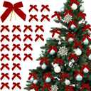 24 Pcs Velvet Bows for Christmas Tree, 3.54 * 3.54 inch Red Vintage Christmas Bows with Gold Twist Ties, Velvet Ribbon Bows Ornaments for Holiday Door Gifts Garland Decor