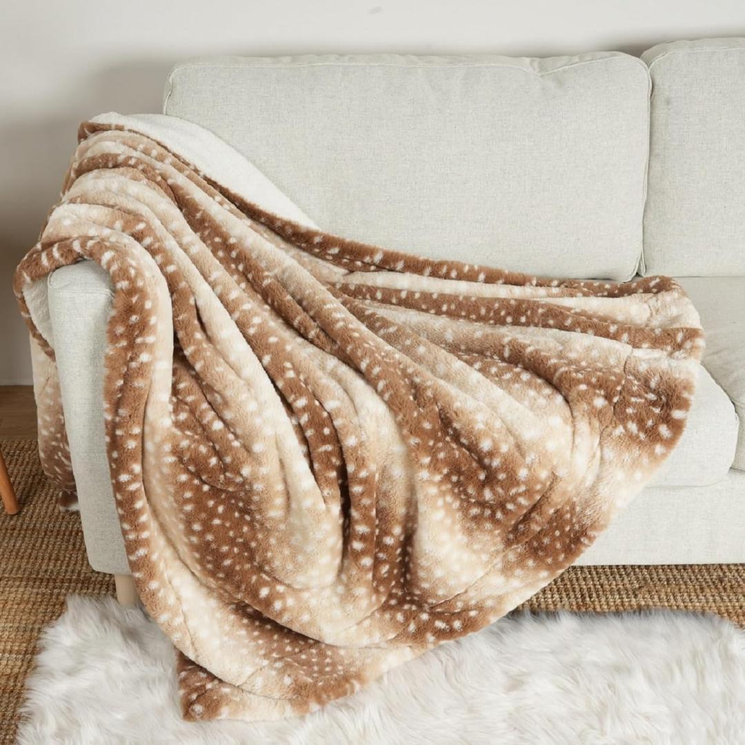 COZY KISS Luxury Faux Fur Blanket Deer Print, Waterproof Pet Blanket Washable, Woman Sofa Bed Couch Throw, Liquid Pee Proof for Large Dog or Cat, Reversible, Super Soft, 60x80 inch, Brown