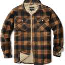 Men's Sherpa Lined Cotton Flannel Shirt Jacket Plaid Button Up Jacket Coat for Men with Pocket (Large Tall, Orange Block)