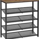 VASAGLE Shoe Rack for Entryway, 5-Tier Shoe Rack Organizer with Storage Shelves and Spacious Top, Freestanding, Adjustable, Industrial, Honey Brown and Ink Black ULBS038K01