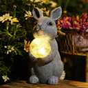 Solar Garden Outdoor Statues Bunny with Gazing Ball - Outdoor Decor Garden Rabbit Statue for Patio, Balcony, Yard, Lawn Ornament - Unique Housewarming Gifts