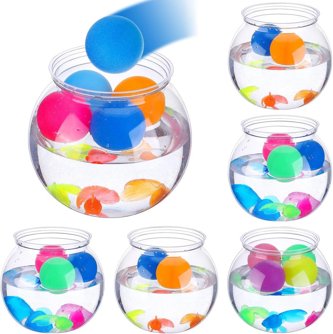 6 Set 30 oz Large Fish Bowls Carnival Games Favors with 50 Multicolor Balls 50 Goldfish Plastic Toys for Adults Table Tennis Carnival Game Party Activity Rewards Prizes