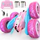 Remote Control Car, Pink RC Cars for Girls, Rechargeable RC Truck, 2.4Ghz Double Sided 360 Rotating Stunt Car Toy with Headlights, Birthday Gift for Kids Age 3+
