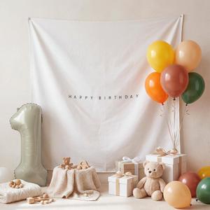 1st Birthday Backdrop Set 59'' Happy Birthday Background Cloth 40'' Number 1 Foil Balloon 10'' Latex Balloons First Birth Party Decorations for Baby Shower, Photoshoot(Multicolor)