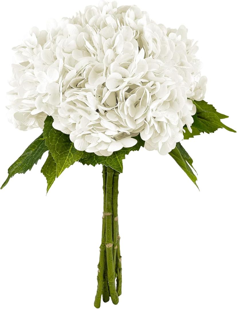 5Pcs Realistic White Hydrangea Artificial Flowers with Stems 21 Inch Lifelike Faux Hydrangeas Flower Large Hydrangea for Weddings Bouquets Table Centerpieces Home Decor Party