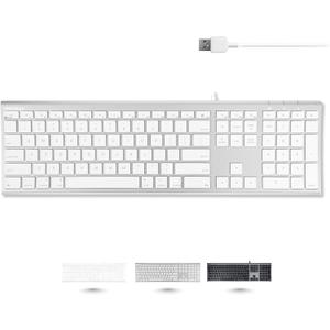 Macally Ultra Slim USB Wired Computer Keyboard - Compatible Apple Keyboard or Windows - Full Size with 20 Mac Keyboard Keys -with Numeric Keypad - Silver Aluminum Finish
