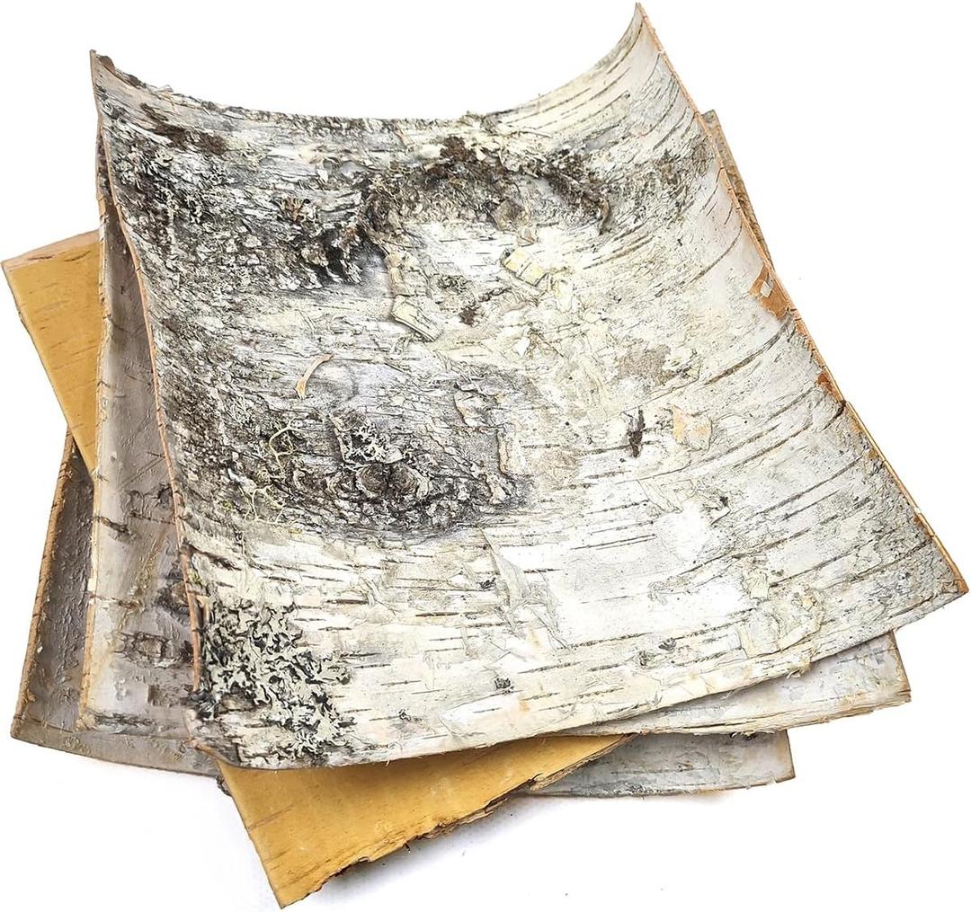 Natural White Birch Bark 4 Sheets 8" x 8" - Russian White Birch Tree Decor Sheets for Scrapbooking, DIY Projects, Arts and Crafts - Unfinished Wood Paper Birch
