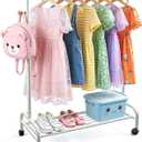 AMDBHC Kids Clothing Rack with Wheels and Bottom Storage Shelf Baby Dress up Rack for Hanging Clothes White Metal