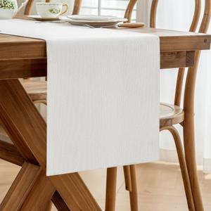 Laolitou White Table Runners 90 Inches Long, Burlap Linen Texture Farmhouse Boho Table Runner, Rustic Dining Table Decor Long (13x90 Inches, White)