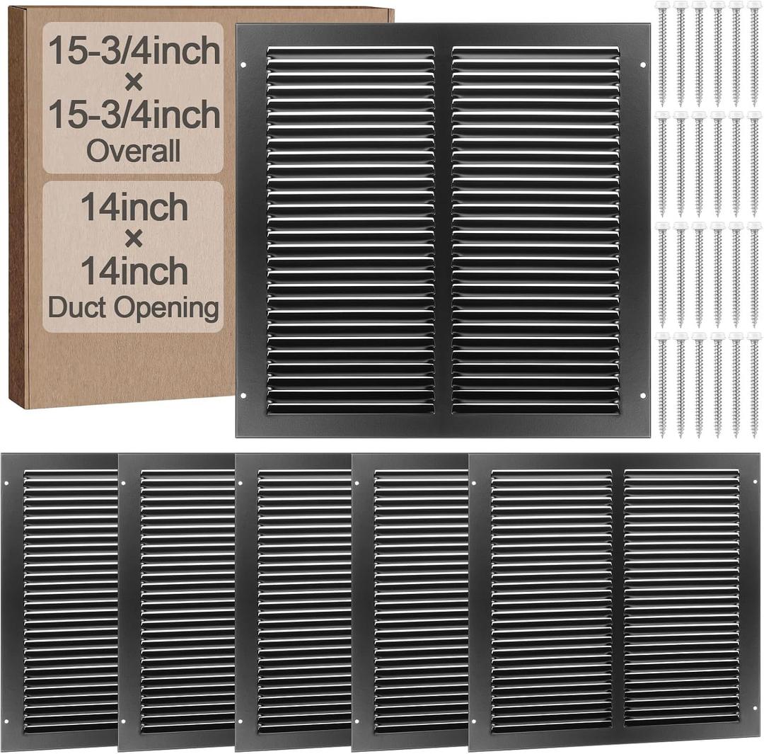 Blulu 6 Pack Fits 14" x 14" Duct Opening, Black Air Vent Covers Steel Return Air Grilles for Sidewall Wall Ceiling, Return Vent Cover HVAC Accessories, Outer Dimensions: 15.75"w x 15.75"h