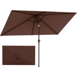 6.5'x10' Rectangular Patio Outdoor Umbrella,Large Coverage with Push-Button Tilt & UV Protection,Sturdy Ribs for Deck,Lawn,Pool,Backyard (Brown)