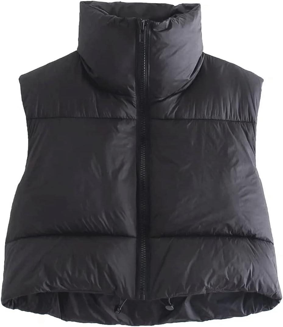 Womens Winter Warm Padded Crop Vest Lightweight Sleeveless Puffer Vest (Brown, XL)