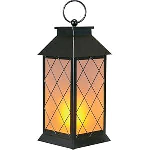 18" Solar Lanterns Outdoor Waterproof, Glass Solar Flickering Flame Lantern Large Hanging Solar Lantern Metal Decorative for Patio Garden Backyard Outside Tabletop Mothers Day Gifts Mom