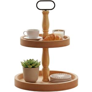 Decorative Tray - Cupcake Stand Two Tiered Tray Farmhouse Rustic 2 Tiered Serving Tray for Home and Kitchen Decor, Party, Weddings-Holiday Decoration Customizable Display Options(Brown) (15.7")