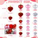 3 x Melisheer 24pcs Valentines Day Heart Ornaments, Classic Red Pink Silver Shaped Hanging Baubles with 2 Sizes, Valentine's Decorations for Tree, Love Decor Outdoor Wedding Party Gift
