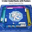 Goldge American Mahjong Set–166 White Mahjong Tiles 4 All-in-One Color Racks with Pushers, 3 Dice, Portable Blue Carrying Bag–Complete Mahjong Game Set, Navy Blue, 10 x 2 x 50 inches