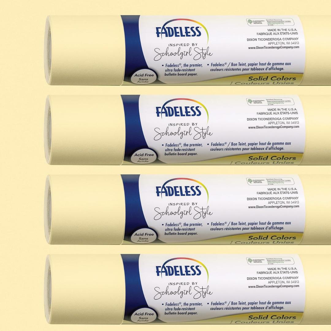 Fadeless Schoolgirl Style Bulletin Board Paper, 48" x 12', Lemon Drop, 4 Rolls