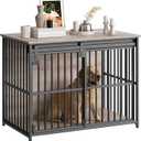 HOOBRO Dog Crate Furniture, 36.6" Heavy Duty Dog Kennel with Sliding Barn Door, Wooden Dog Cage Indoor, Decorative Side End Table for Small/Medium Dogs, Greige and Black GY162GW03G1