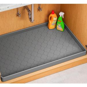 Jin&Bao Waterproof Under Sink Mat 28" x 22", Thick Silicone Mat Cabinet Protector for Kitchen and Bathroom, Shelf Liner, Home Organizer and Storage, Multipurpose Tray for Gadgets and Essentials (Dark Gray)