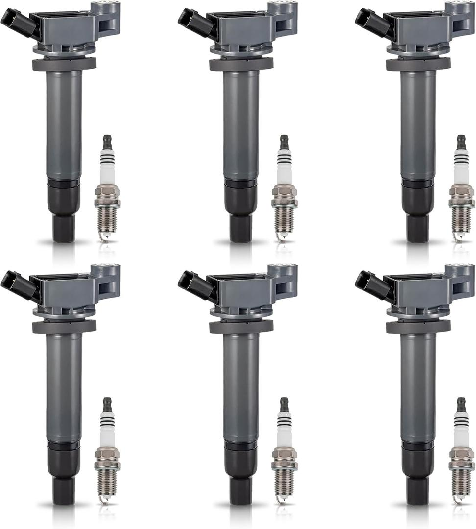 ENA Pack of 6 UF267 Ignition Coil 4504 Spark Plug 3.0 3.3 V6 1999 2000 2001 2002 2003 2004 2005 2006 2007 2008 Compatible with Lexus Toyota Avalon Camry Highlander Sienna Solara ES300 RX300 ES RX 300 (Black)
