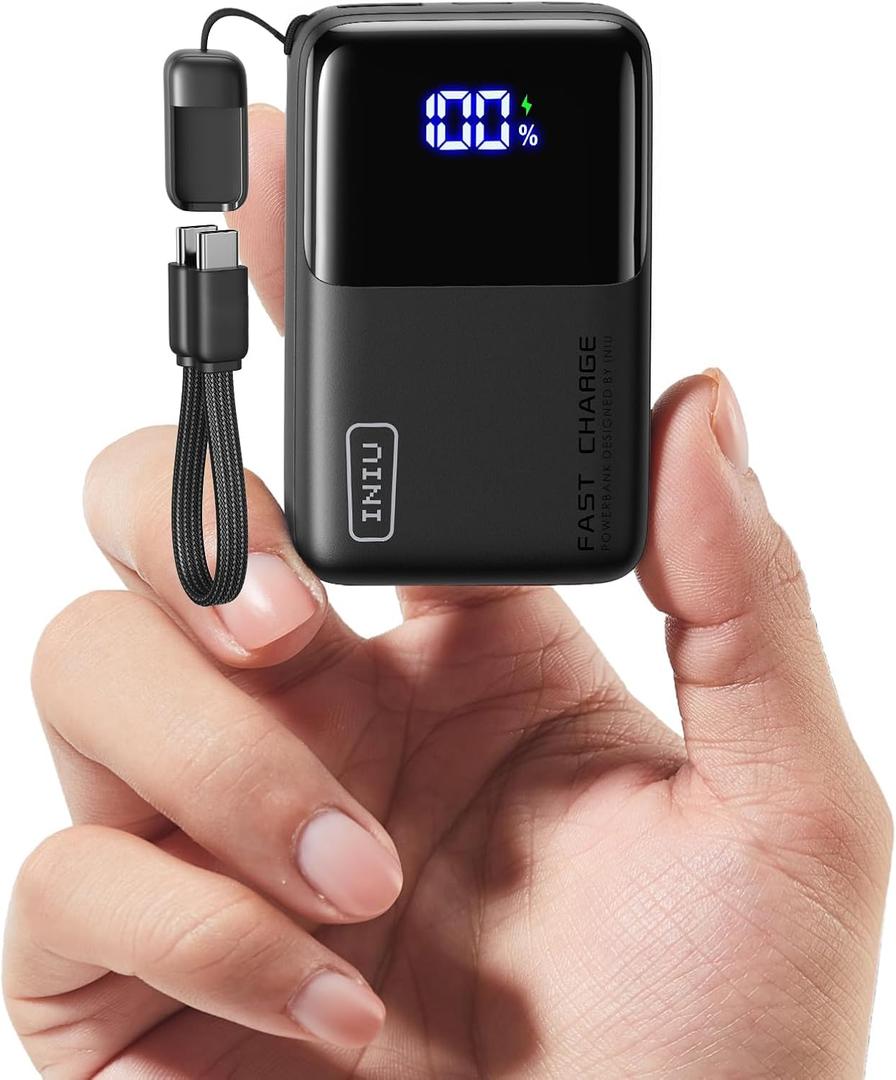 INIU Portable Charger, Ultra Mini 10000mAh 45W Fast Charging with Detachable Cable, Flight-Safe Travel USB C Power Bank External Phone Battery Pack for Xiaomi iPhone 17 16 Samsung S26 Google iPad etc