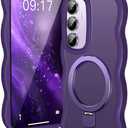 [Magnetic Stand & Wave Frame] Case for Samsung Galaxy S24 /S25 [Fit for MagSafe] [Military Drop Protective] Not Yellowing Translucent S24/S25 Phone Ring Cover for Women Men 6.2" Purple
