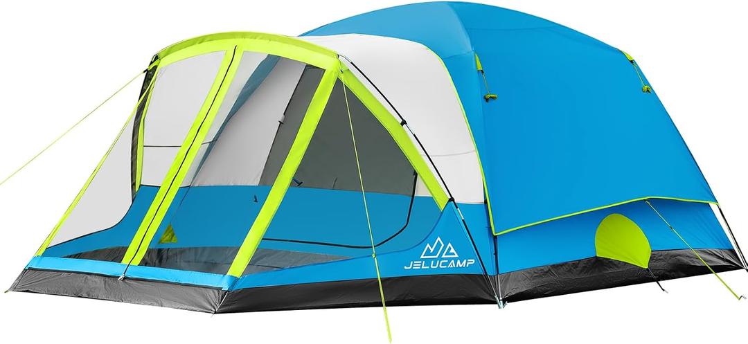 JELUCAMP 6/8 Person Large Waterproof Family Tents for Camping, Screened Camping Tent with Screen Porch, Bug-Free Relaxation & Easy Setup, Includes Rainfly & Carry Bag