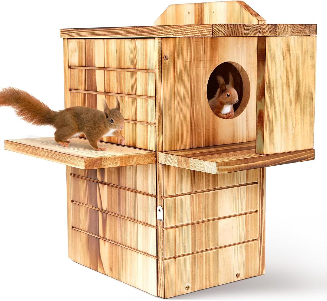 Large Squirrel Family House for Outside with Multi Platform Wooden Squirrel Nesting Box for Breeding Living, Year-Round Shelter and Nesting Place