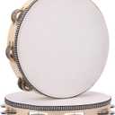 2Pack 10 Inch Double Row Tambourine for Adults Wooden Hand Held Drum Bell Tambourine with Metal Jingles, Percussion Musical Instruments Hand Tambourine for Church, KTV, Party