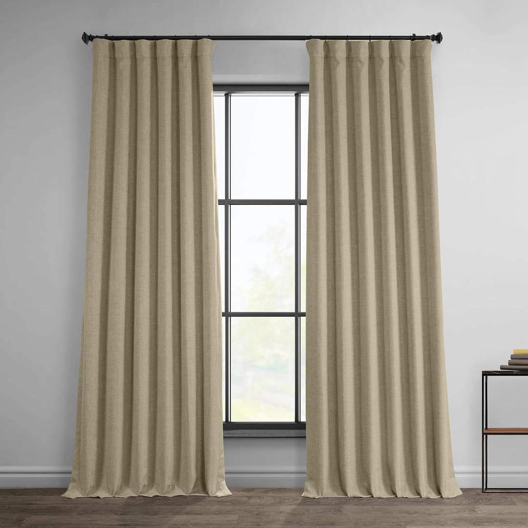 HPD Half Price Drapes - Faux Linen Curtains for Living Room (1 Panel) - 50W X 108L - Textured Room Darkening Curtains for Bedroom 108 Inches Long - Drapes for Home Decor, Thatched Tan