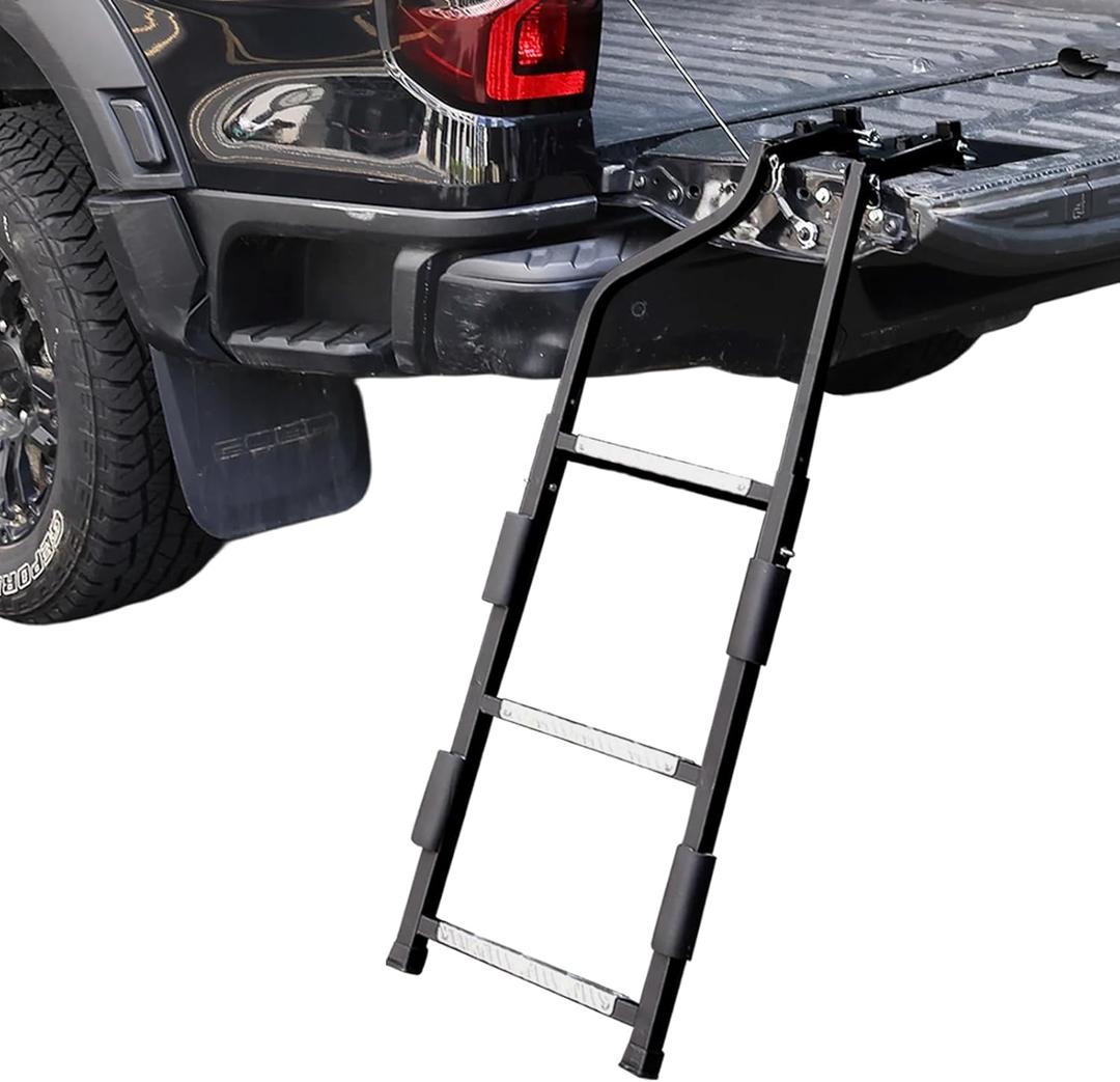 Tailgate Ladder for Pickup Truck, Universal 34"-42" Height Adjustable Tailgate Step with Non-Slip Wide Pedal, Heavy Duty Durable Truck Ladder for Ford Dodge Ram Hilux Chevy GMC, Capacity 350 lbs (Black)