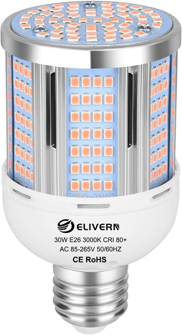 30W LED Corn Light Bulb 3000 Lumen Led Corn Bulb 3000K Warm White E26/E27 Base LED Light Bulb for Home Garage Lighting Garage Backyard Office Household